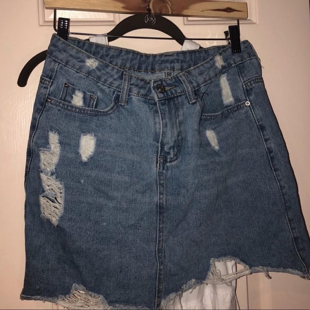 Ripped Denim Skirt